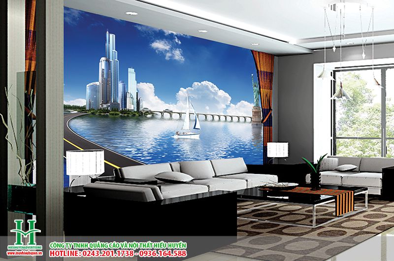 Tranh dán tường 3D phòng khách đẹp - Sang trọng - Hiện đại